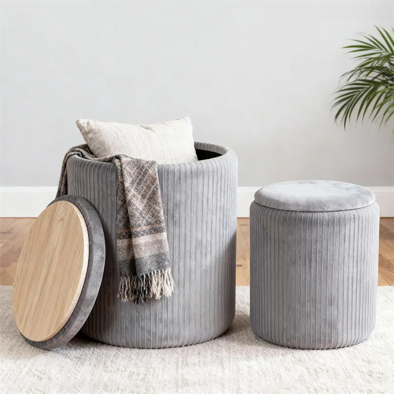 Set of 2 Velvet Upholstered Round Storage Ottoman 01 2025123103584212