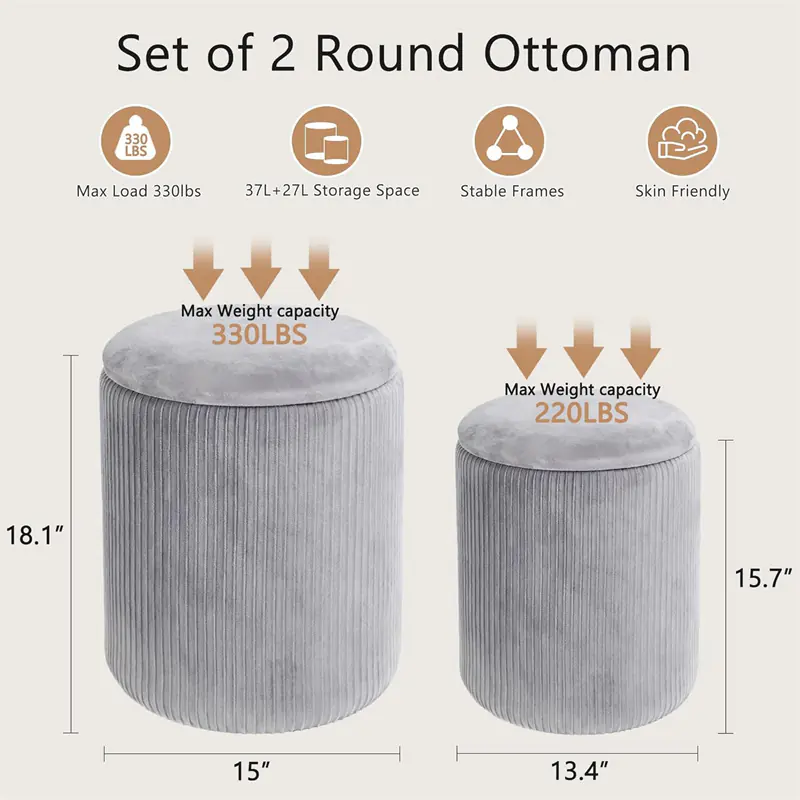 Set of 2 Velvet Upholstered Round Storage Ottoman 02 2025123103584529