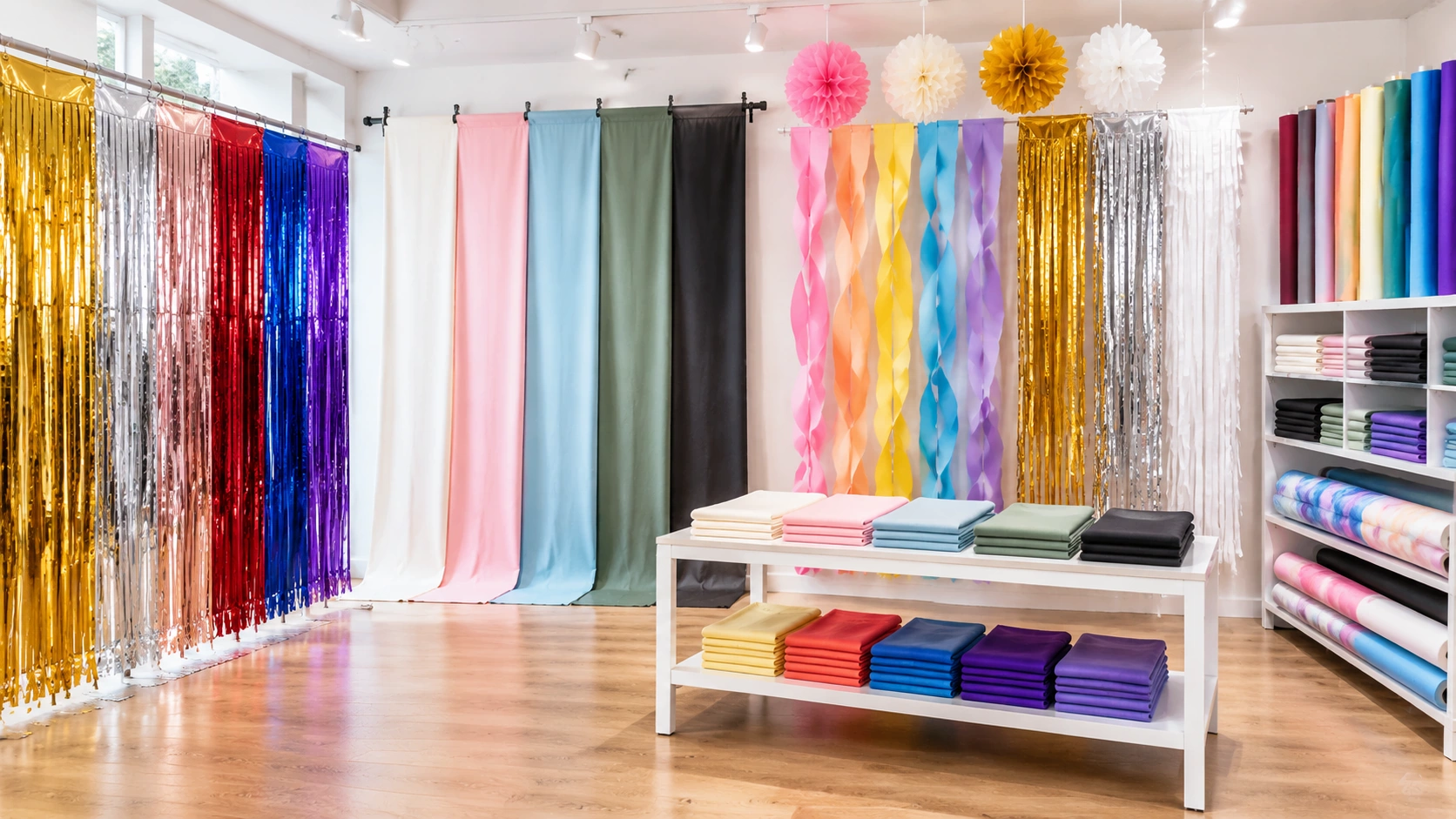 party backdrops curtains and streamers